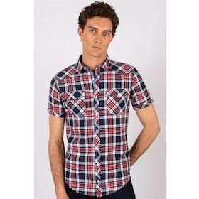 Tudors Slim Fit Kısa Kol Ekose Kapaklı Teksas Model Erkek Gömlek