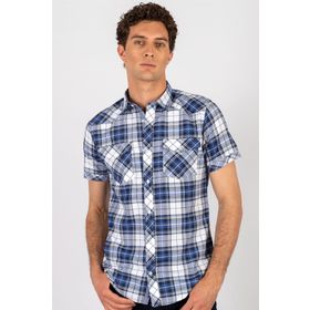 Tudors Slim Fit Kısa Kol Ekose Kapaklı Teksas Model Erkek Gömlek