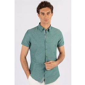 Tudors Slim Fit Kisa Kol Oxford Doku Garnili Erkek Gömlek