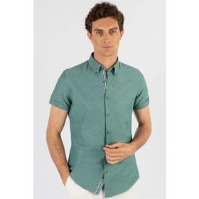 Tudors Slim Fit Kisa Kol Oxford Doku Garnili Erkek Gömlek