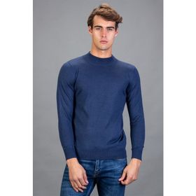 Tudors Slim Fit Lacivert Yarım Balıkçı Yaka Düz Erkek Kazak