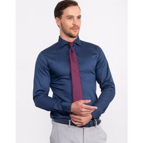Tudors Slim Fit Pamuk Saten Lacivert Erkek Gömlek