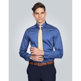 Tudors Slim Fit Pamuk Saten Lacivert Erkek Gömlek