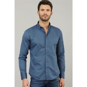 Tudors Slim Fit Petrol Mavisi Spor Erkek Gömlek
