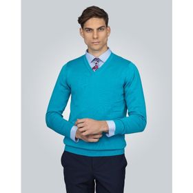 Tudors Slim Fit Turkuaz V Yaka Pamuklu Erkek Kazak