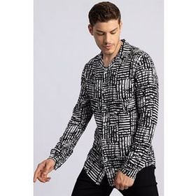 Tudors Slim Fit Uzun Kol Baskılı Desenli Apaj Yaka Viskon Gömlek