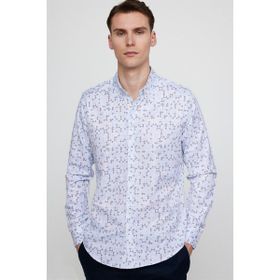 Tudors Slim Fit Uzun Kol Baskılı Yaka Biyeli Beyaz Erkek Gömlek
