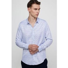 Tudors Slim Fit Uzun Kol Baskılı Yaka Biyeli Beyaz Erkek Gömlek