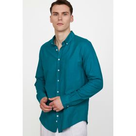 Tudors Slim Fit Uzun Kol Biyeli Yaka Düğmeli Keten Erkek Gömlek