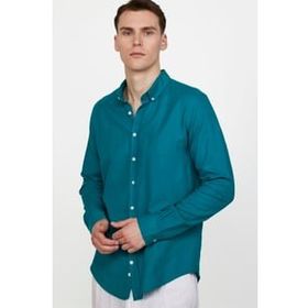 Tudors Slim Fit Uzun Kol Biyeli Yaka Düğmeli Keten Erkek Gömlek