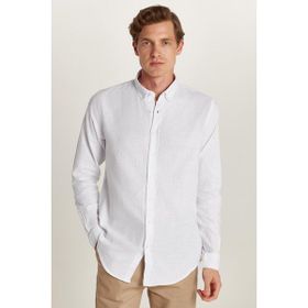 Tudors Slim Fit Uzun Kol Düğmeli Keten Erkek Gömlek