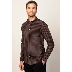 Tudors Slim Fit Uzun Kol Ekoseli Biyeli Yaka Düğmeli Erkek Gömlek