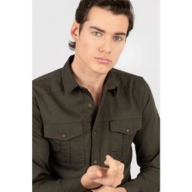Tudors Slım Fit Yıkamalı Denım Düz Çift Cep Gömlek