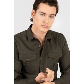 Tudors Slım Fit Yıkamalı Denım Düz Çift Cep Gömlek