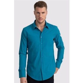 Tudors Terry Cotton Slim Fit Dar Kesim Turkuaz Erkek Gömlek