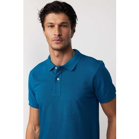 Tudors TS240016 Erkek Slim Fit Dar Kesim %100 Pamuk Düz Pike Petrol Renk Polo Yaka T-Shirt