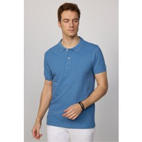 Tudors TS240016 Erkek Slim Fit Dar Kesim %100 Pamuk Düz Pike Petrol Renk Polo Yaka T-Shirt