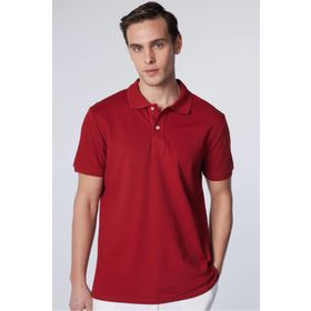 Tudors TS240016-RD Erkek Slim Fit Dar Kesim %100 Pamuk Düz Pike Bordo Polo Yaka T-Shirt