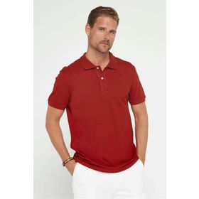 Tudors TS240016-RD Erkek Slim Fit Dar Kesim %100 Pamuk Düz Pike Bordo Polo Yaka T-Shirt