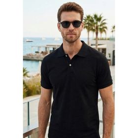 Tudors TS240019 Erkek Slim Fit Dar Kesim Pamuklu Yumuşak Doku Nefes Alan Kumaş Kıvrılmaz Yaka Siyah Polo Yaka T-Shirt