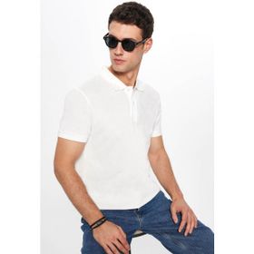 Tudors TS240019-SYR Erkek Slim Fit Dar Kesim Pamuklu Yumuşak Dokulu Serin Tutan Kumaş Düz Pike Beyaz Polo Yaka T-Shirt