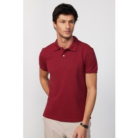 Tudors TS240019-SYR Erkek Slim Fit Dar Kesim Pamuklu Yumuşak Dokulu Serin Tutan Kumaş Düz Pike Bordo Polo Yaka T-Shirt