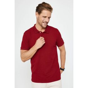Tudors TS240019-SYR Erkek Slim Fit Dar Kesim Pamuklu Yumuşak Dokulu Serin Tutan Kumaş Düz Pike Bordo Polo Yaka T-Shirt