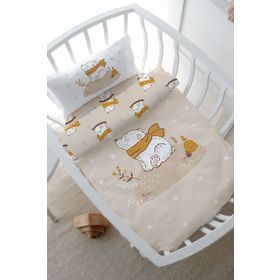 Tuğba Kuğu For Baby Serisi Kahverengi Atkılı Ayı 60x100 cm Anne Yanı Beşik Nevresim Takımı
