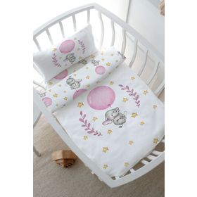 Tuğba Kuğu For Baby Serisi Pembe Büyük Balonlu Fil 60x100 cm Anne Yanı Beşik Nevresim Takımı