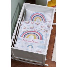Tuğba Kuğu For Baby Serisi Pembe Gökkuşağı 60x100 cm Anne Yanı Beşik Nevresim Takımı