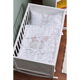 Tuğba Kuğu For Baby Serisi Pembe Kulaklı Tavşan 60x100 cm Anne Yanı Beşik Nevresim Takımı