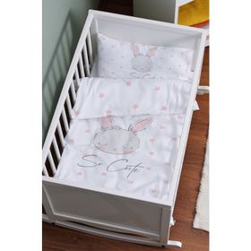 Tuğba Kuğu For Baby Serisi Pembe Kulaklı Tavşan 60x100 cm Anne Yanı Beşik Nevresim Takımı