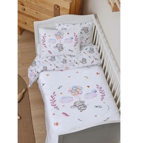 Tuğba Kuğu For Baby Serisi Pembe Uçan Balonlu Fil 100x150 cm Organik Bebek Nevresim Takımı