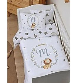 Tuğba Kuğu Harf Serisi Aslanlı M Harfi 100x150 cm Organik Bebek Nevresim Takımı