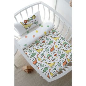 Tuğba Kuğu Pure Baby Serisi Dino ve Kaktüsler 60x100 cm Anne Yanı Beşik Nevresim Takımı