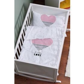 Tuğba Kuğu Pure Baby Serisi Pembe Çizgili Kalp 60x100 cm Anne Yanı Beşik Nevresim Takımı