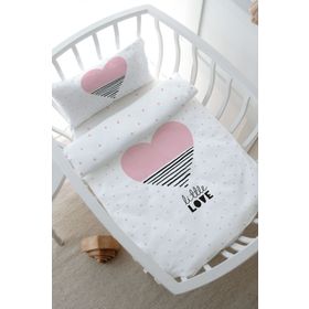 Tuğba Kuğu Pure Baby Serisi Pembe Çizgili Kalp 60x100 cm Anne Yanı Beşik Nevresim Takımı