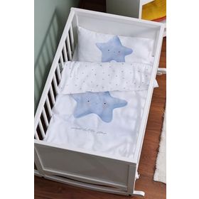 Tuğba Kuğu Pure Baby Serisi Pofuduk Mavi Yıldız 60x100 cm Anne Yanı Beşik Nevresim Takımı