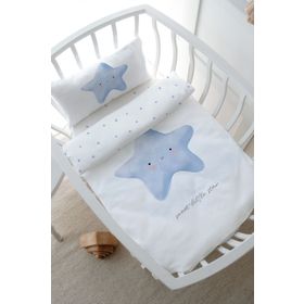 Tuğba Kuğu Pure Baby Serisi Pofuduk Mavi Yıldız 60x100 cm Anne Yanı Beşik Nevresim Takımı