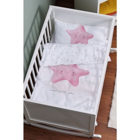 Tuğba Kuğu Pure Baby Serisi Pofuduk Pembe Yıldız 60x100 cm Anne Yanı Beşik Nevresim Takımı