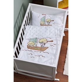 Tuğba Kuğu Pure Baby Serisi Sevimli Kaptan ve Miço 60x100 cm Anne Yanı Beşik Nevresim Takımı
