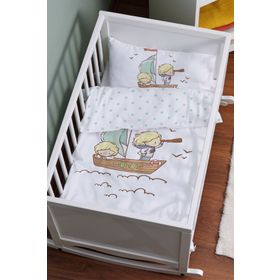 Tuğba Kuğu Pure Baby Serisi Sevimli Kaptan ve Miço 60x100 cm Anne Yanı Beşik Nevresim Takımı