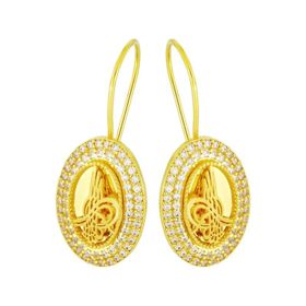 Tuğrul Altın T036314 22 Ayar Osmanlı Tuğralı Taşlı Altın Küpe