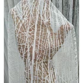 Tül Shop Spor Desenli Cam Kırığı 1-2 Seyrek Pileli Ekru 210x250 cm Tül Perde