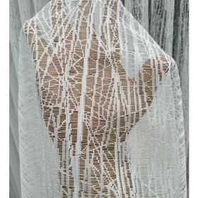Tül Shop Spor Desenli Cam Kırığı 1-2 Seyrek Pileli Ekru 520x250 cm Tül Perde