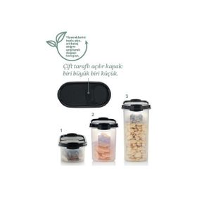 Tupperware Oval 3'lü Siyah Kuru Gıda Saklama Kabı