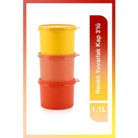 Tupperware Renkli Yuvarlak 3'lü 1.1 lt Saklama Kabı
