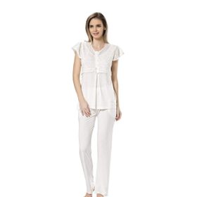 Türen 3199 % 65 Viskon % 35 Polyester Ekru Dantelli Kadın Pijama Takımı