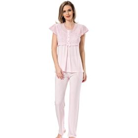 Türen 3199 % 65 Viskon % 35 Polyester Ekru Dantelli Kadın Pijama Takımı