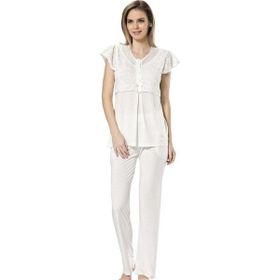 Türen 3199 % 65 Viskon % 35 Polyester Ekru Dantelli Kadın Pijama Takımı